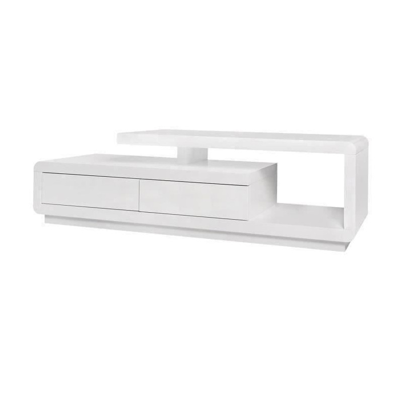 Meuble TV Style contemporain VENASSA -Panneaux alvéolaires- Blanc - 2 tiroirs- L 160 x P 39 x H 45 cm