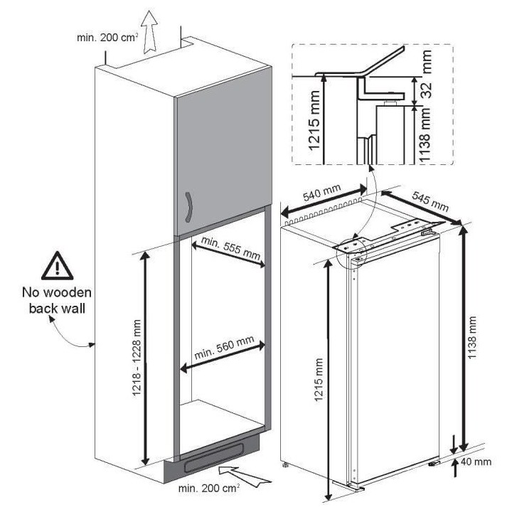 Réfrigérateur - BEKO - 1 porte - Encastrable - 198 L - 54 x 54,5 x 1