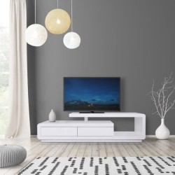 Meuble TV Style contemporain VENASSA -Panneaux alvéolaires- Blanc - 2 tiroirs- L 160 x P 39 x H 45 cm