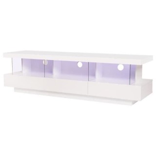 Meuble TV LED contemporain BLUE LIGHT - MDF- Blanc laqué brillant - 3