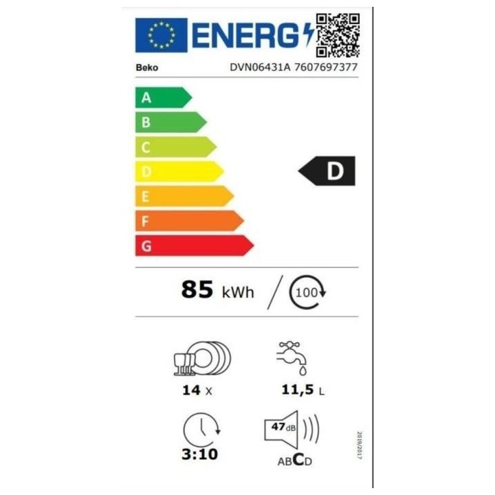 Lave-vaisselle pose libre BEKO DVN06431A - 14 couverts - L60cm - 47dB