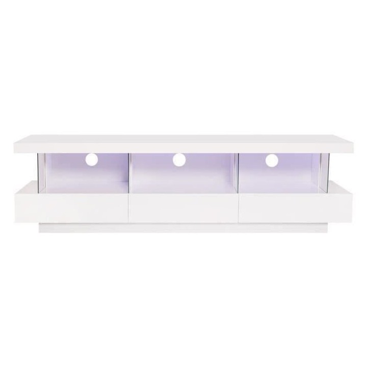 Meuble TV LED contemporain BLUE LIGHT - MDF- Blanc laqué brillant - 3