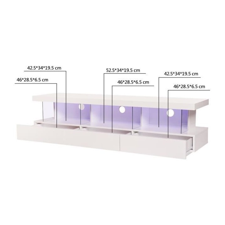 Meuble TV LED contemporain BLUE LIGHT - MDF- Blanc laqué brillant - 3