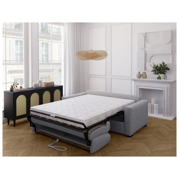 Canapé convertible express - MARIUS - Tissu Gris clair - 190 x 100 x