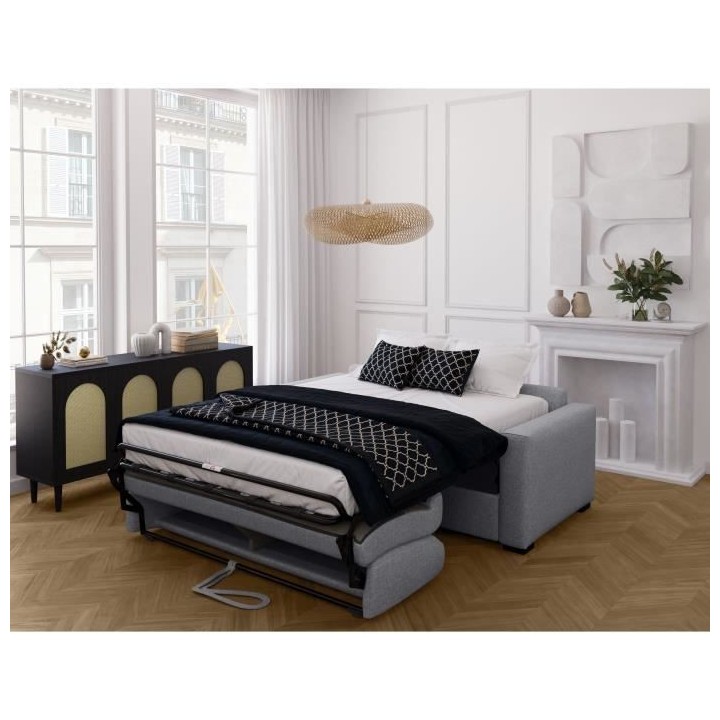 Canapé convertible express - MARIUS - Tissu Gris clair - 190 x 100 x