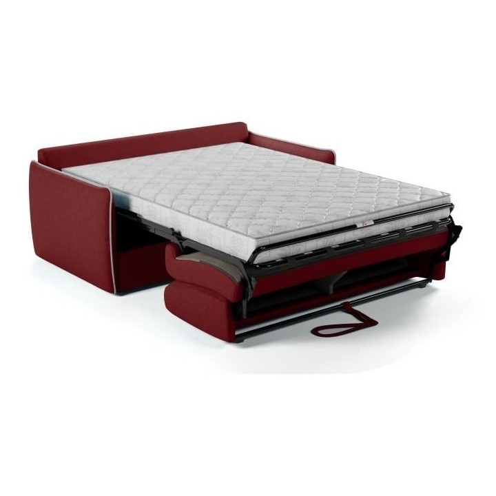 Canapé convertible express - AGATHE - Tissu Rouge - Liseré Gris - 17