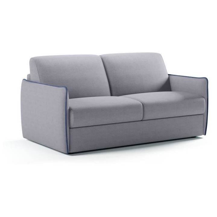 Canapé convertible express - AGATHE - Tissu Gris - Liseré Bleu - 175