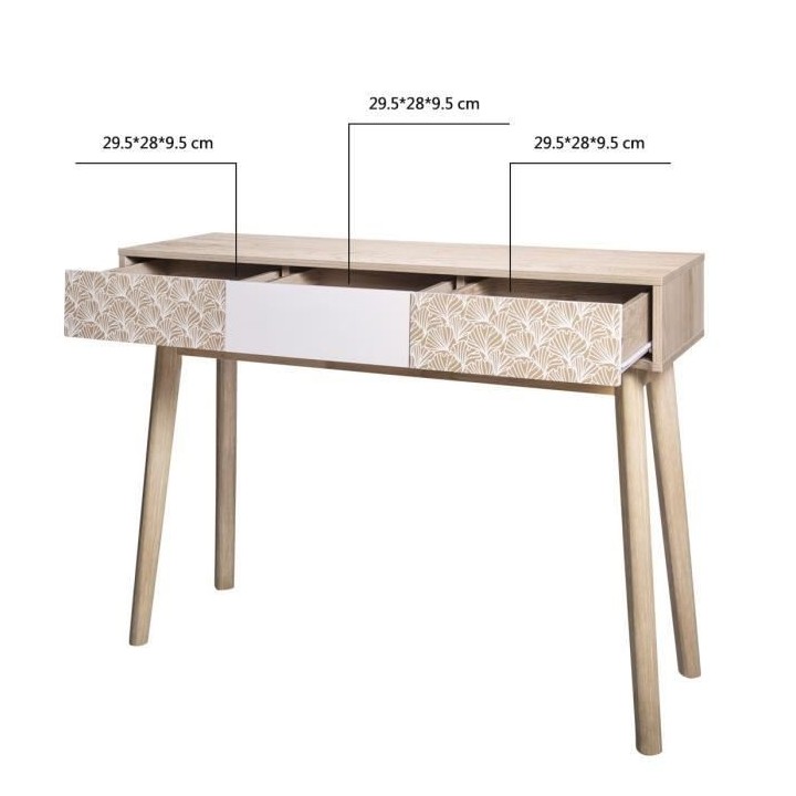 SOFIA Console 3 tiroirs - Bois avec motif - L 110 x P 35 x H 82 cm
