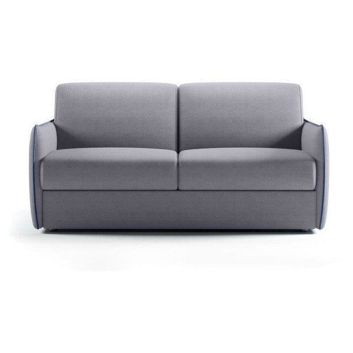 Canapé convertible express - AGATHE - Tissu Gris - Liseré Bleu - 175