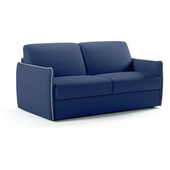 Canapé convertible express - AGATHE - Tissu Bleu - Liseré Gris - 175