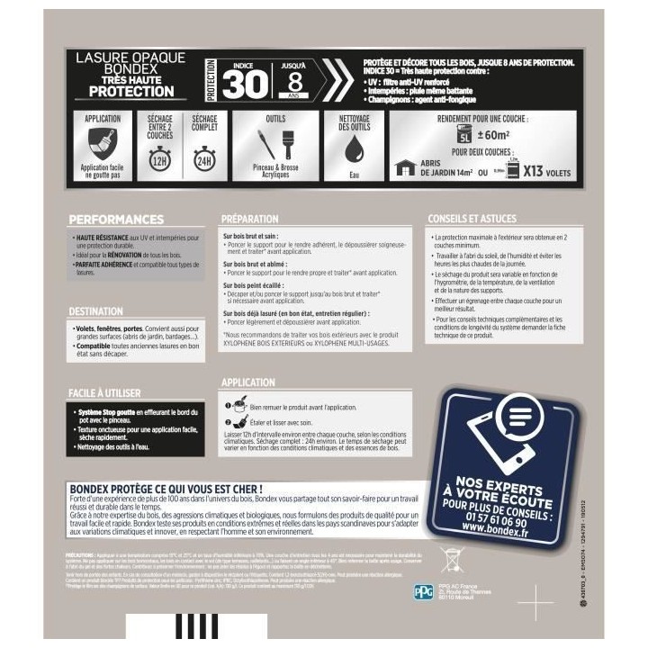 Lasure opaque Tres haute protection - Gris perle RAL 9002 satin - BOND