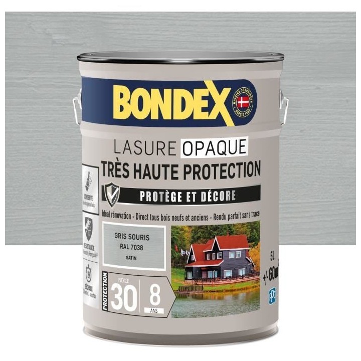 Lasure opaque Tres haute protection - Gris souris RAL 7038 satin - BON