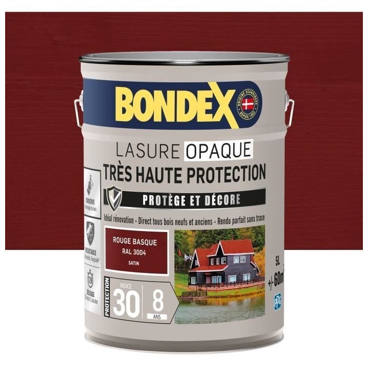 Lasure opaque Tres haute protection - Rouge basque RAL 3004 satin - BO