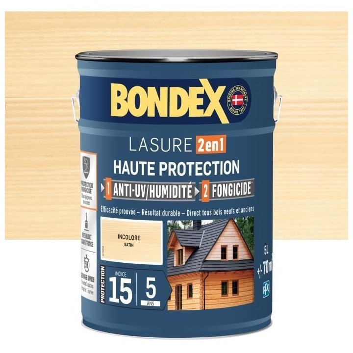 Lasure 2 en 1 Haute protection - Incolore satin - BONDEX - 5 L