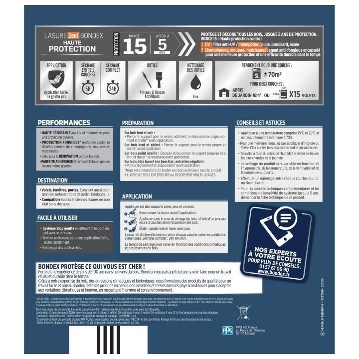 Lasure 2 en 1 Haute protection - Incolore satin - BONDEX - 5 L