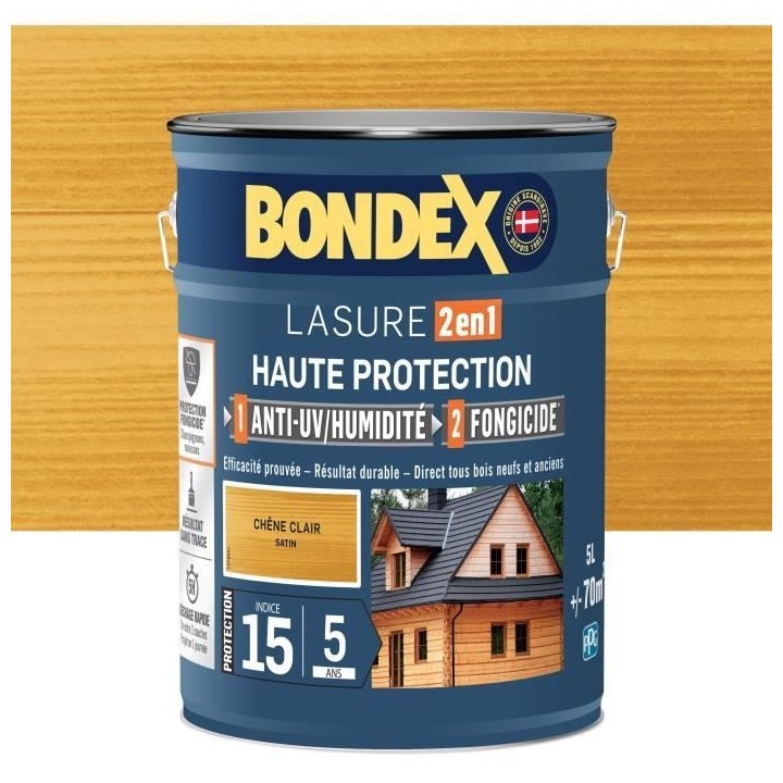Lasure 2 en 1 Haute protection - Chene clair satin - BONDEX - 5 L
