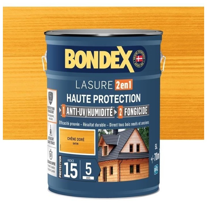 Lasure 2 en 1 Haute protection - Chene doré satin - BONDEX - 5 L