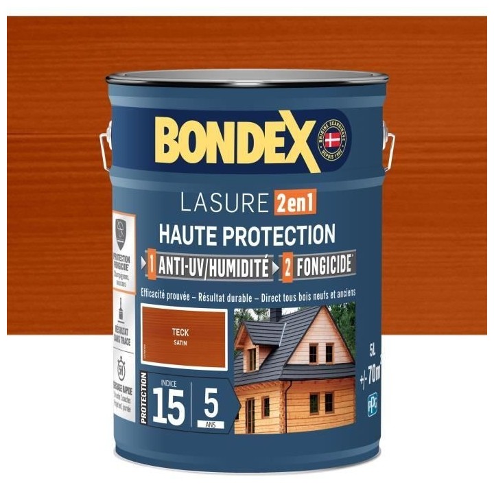 Lasure 2 en 1 Haute protection - Teck satin - BONDEX - 5 L