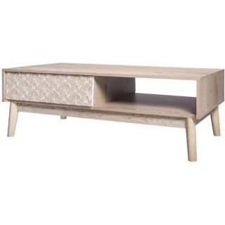 Table basse 1 tiroir - Bois avec motif - Pieds en bois - L 120 x P 60