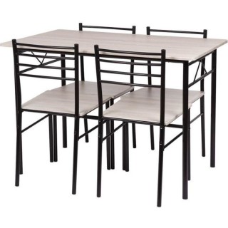 Set table a manger avec 4 chaises - Métal noir et chene - RIVIERA