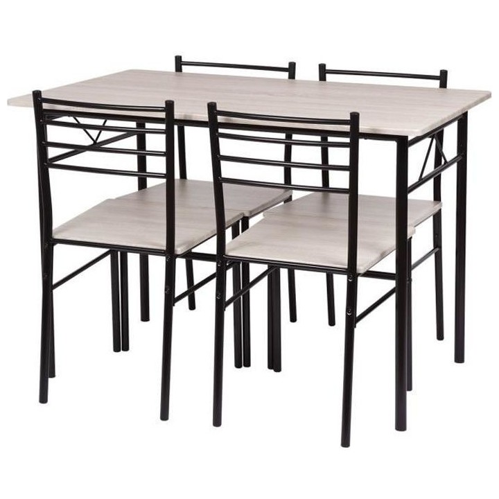 Set table a manger avec 4 chaises - Métal noir et chene - RIVIERA