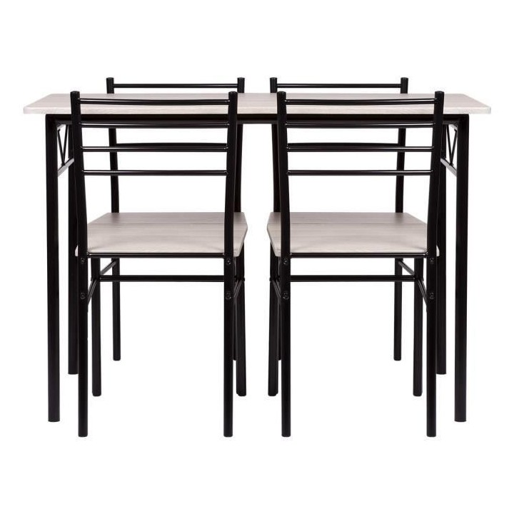 Set table a manger avec 4 chaises - Métal noir et chene - RIVIERA