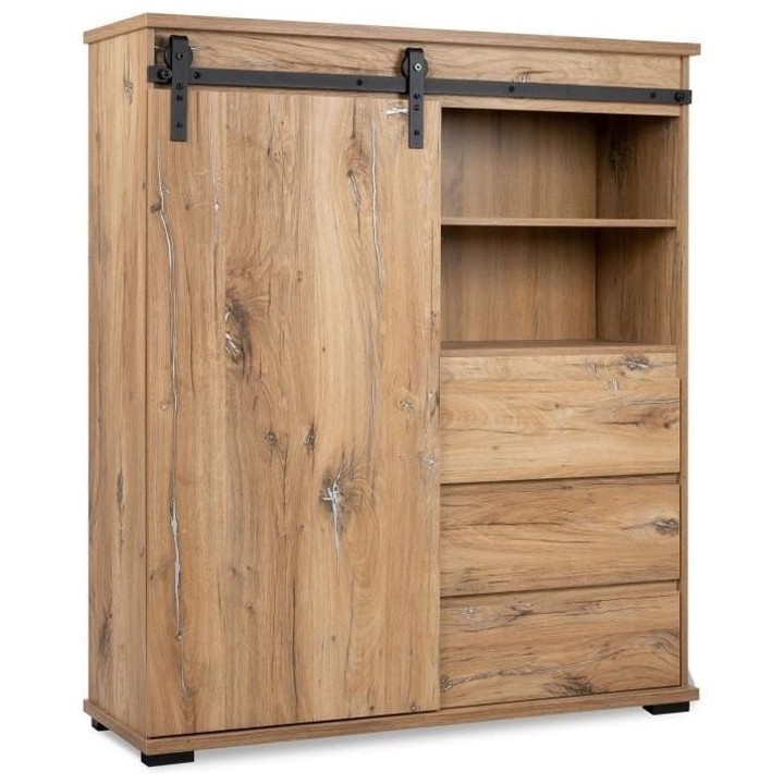 Buffet MANZANO - Décor Chene Flagstaff - 1 Porte coulissante + 3 tiro