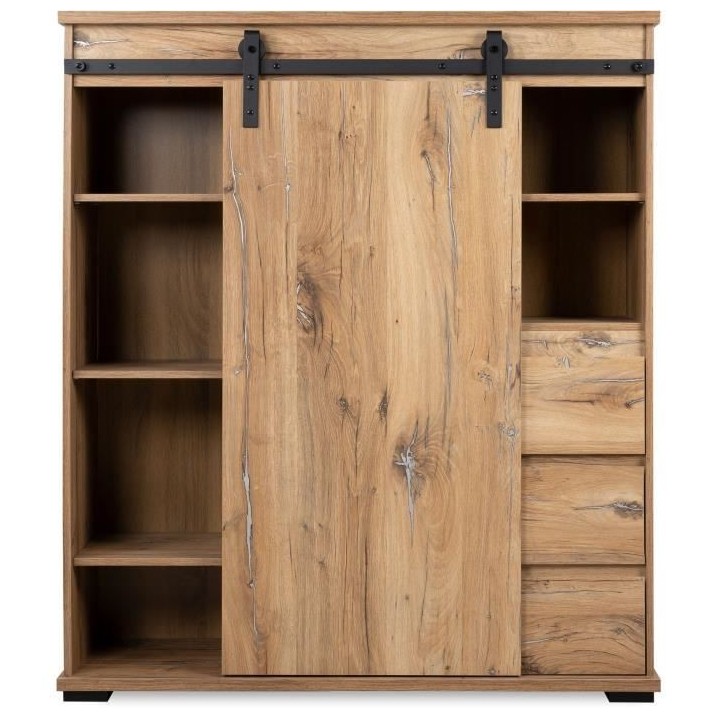 Buffet MANZANO - Décor Chene Flagstaff - 1 Porte coulissante + 3 tiro