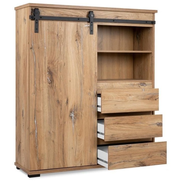 Buffet MANZANO - Décor Chene Flagstaff - 1 Porte coulissante + 3 tiro