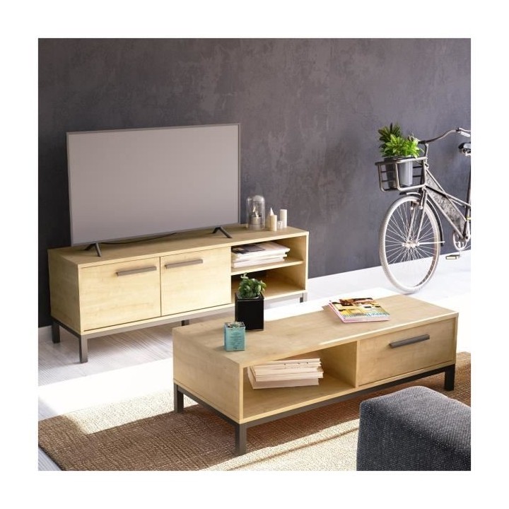 Table basse 1 tiroir / 1 niche - CRAFT - Rectangulaire - Chene Hamilto