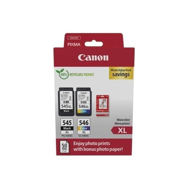 Pack de 2 cartouches d'encre + pack papiers photo - CANON - PG-545XL N