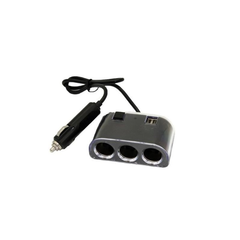 Triple Prise Allume-cigare 12/24V + 2 USB 2.1A