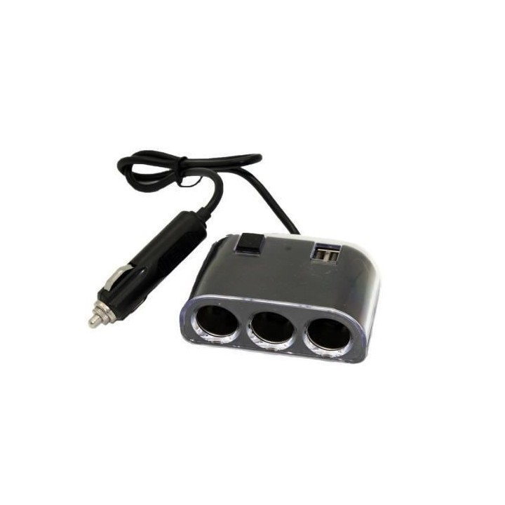 Triple Prise Allume-cigare 12/24V + 2 USB 2.1A