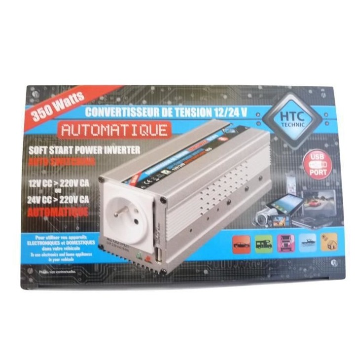 HTC Convertisseur 12 / 24 V Automatique 220 / 240 V 350 W USB 0,5 A