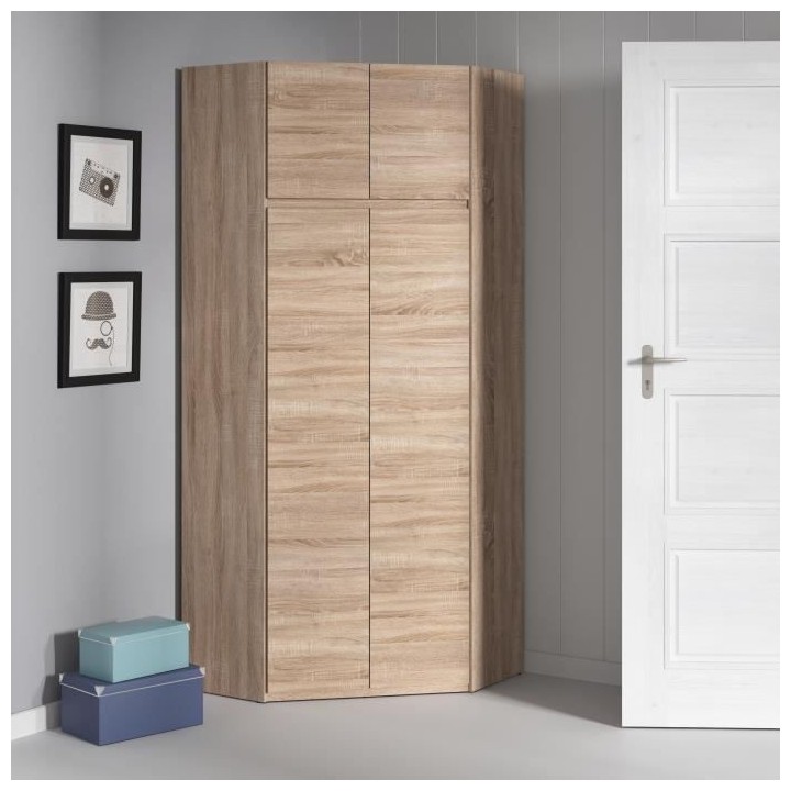 ACADEMICA Armoire d'angle - Décor chene sonoma - Contemporain - Chamb