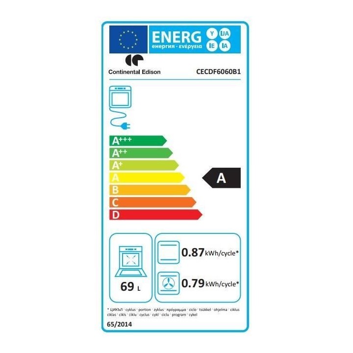 Cuisiniere gaz CONTINENTAL EDISON CECDF6060B1 - 4 feux - noir - L60 xP