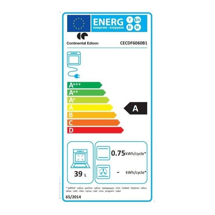 Cuisiniere gaz CONTINENTAL EDISON CECDF6060B1 - 4 feux - noir - L60 xP