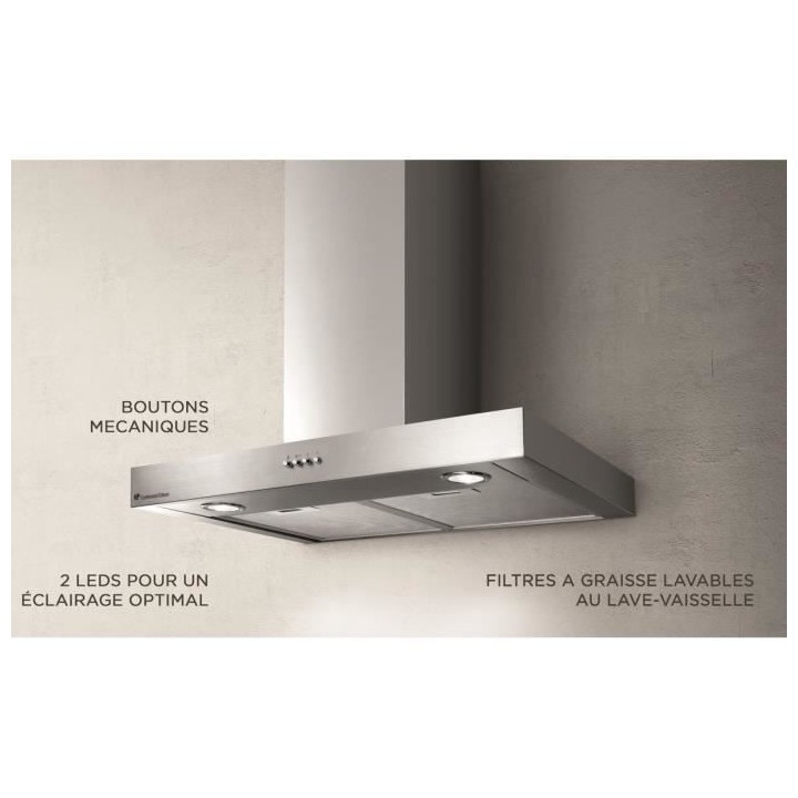 Hotte décorative inox CONTINENTAL EDISON CEHD6058S - 60 cm