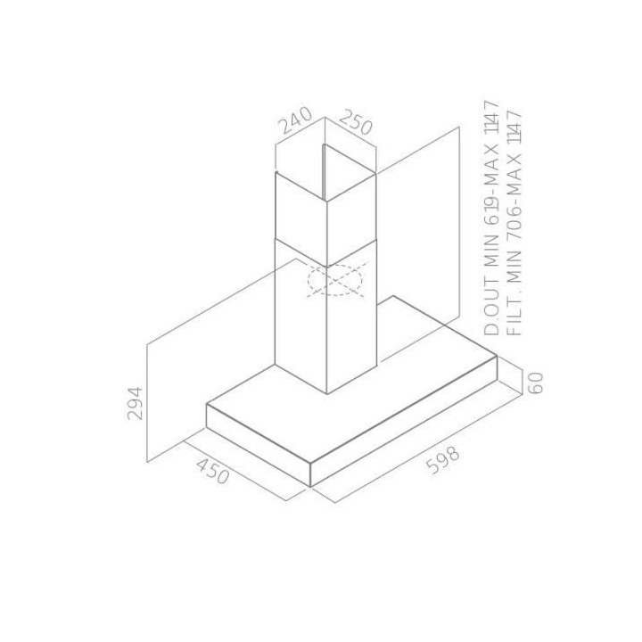 Hotte décorative inox CONTINENTAL EDISON CEHD6058S - 60 cm