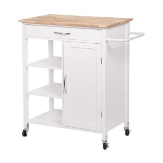 Desserte de cuisine 1 porte 1 tiroir 3 en hévéa - Blanc laqué - L 7