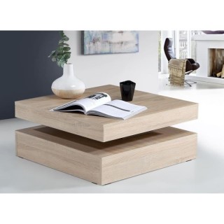 Table basse plateau rotatif - Carré - Chene - 78 x 78 x 36 cm