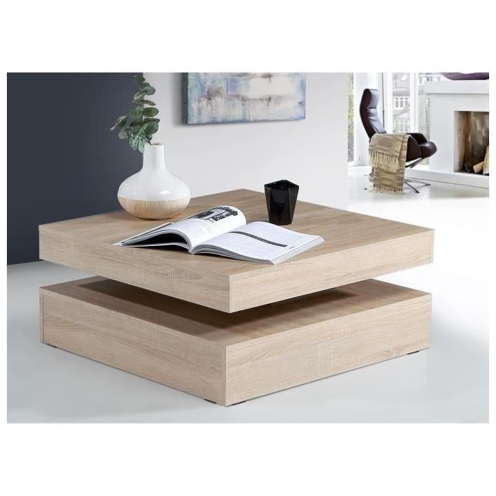 Table basse plateau rotatif - Carré - Chene - 78 x 78 x 36 cm