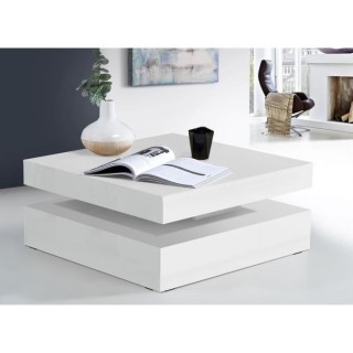 Table basse plateau rotatif - Carré Blanc brillant - 78 x 78 x 36 cm