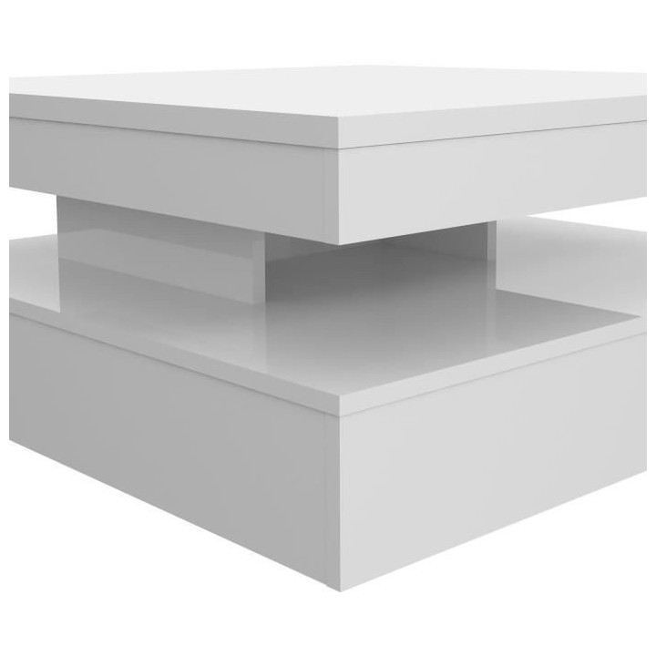 Table basse plateau rotatif - Carré Blanc brillant - 78 x 78 x 36 cm