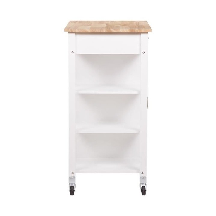 Desserte de cuisine 1 porte 1 tiroir 3 en hévéa - Blanc laqué - L 7