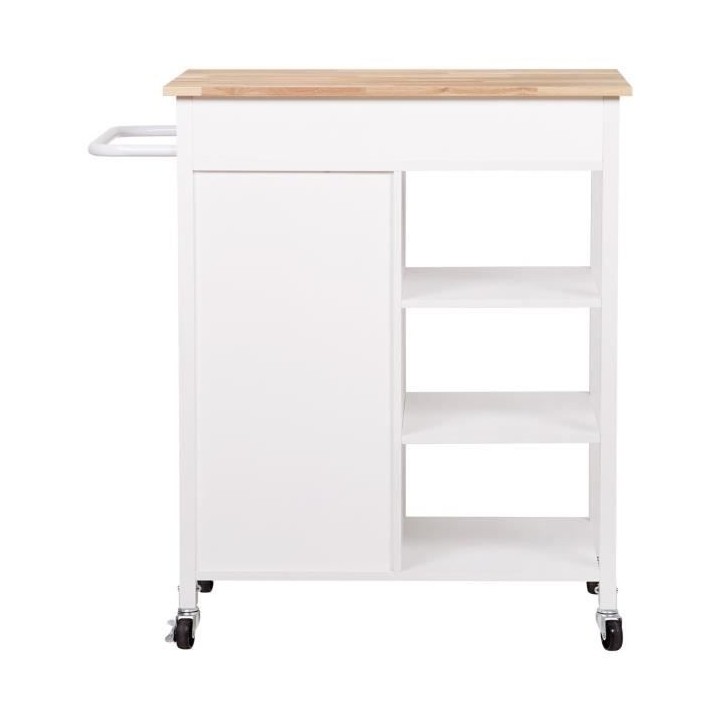 Desserte de cuisine 1 porte 1 tiroir 3 en hévéa - Blanc laqué - L 7