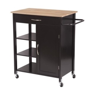 Desserte de cuisine 1 porte 1 tiroir 3 en hévéa - Noir laqué - L 74