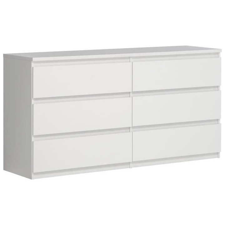 Commode CHELSEA 6 Tiroirs - Couleur blanc mat - L 154 x P 42,2 x H 79,
