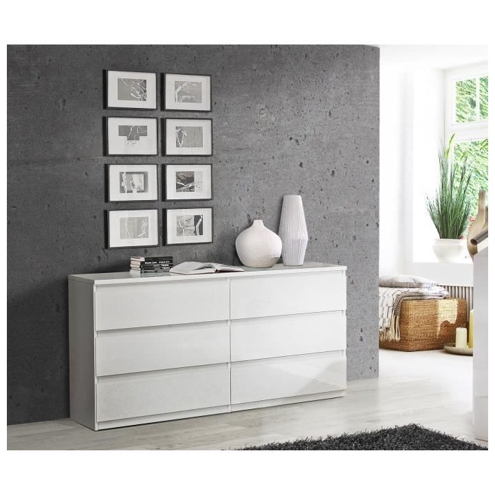 Commode CHELSEA 6 Tiroirs - Couleur blanc mat - L 154 x P 42,2 x H 79,