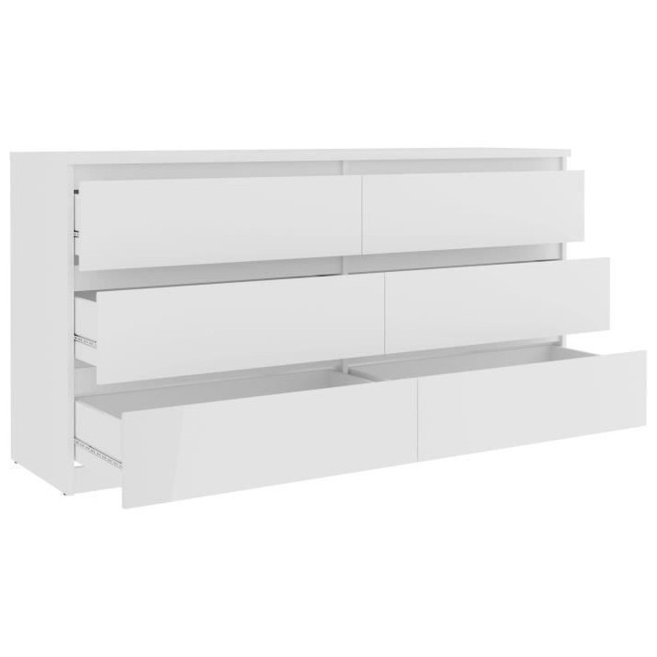Commode CHELSEA 6 Tiroirs - Couleur blanc mat - L 154 x P 42,2 x H 79,